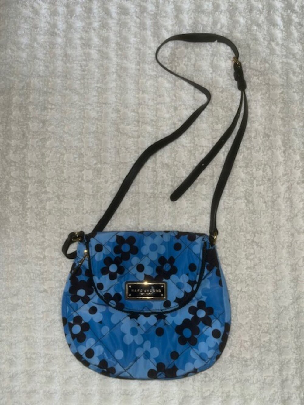 Marc Jacobs quilted blue and black floras messenger bag